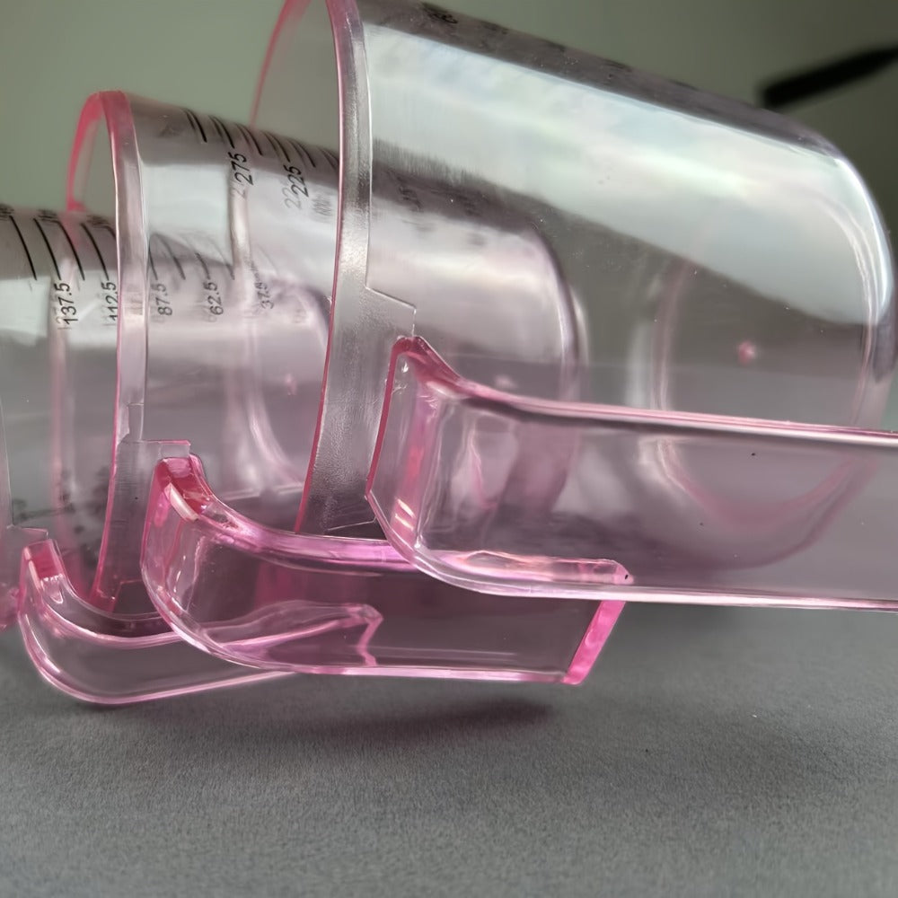 Pink Four-Piece Measuring Set with 150ml, 300ml and 600ml Cups, 20ml Spoon and Multi-Unit Markings