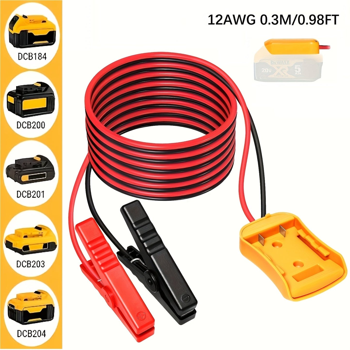 Jump Starter Cable with Adapter for DeWalt 18V 20V DCB Battery 0.98Ft & 6.56Ft Portable Car Emergency Start Kit ABS Housing