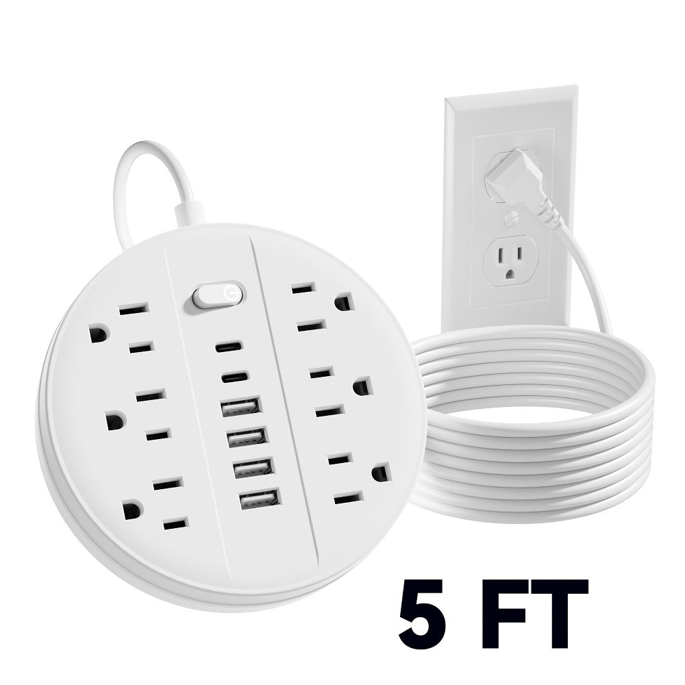 Surge Protector Power Strip 12-in-1 with 6 AC Outlets, 4 USB-A, 2 USB-C and Short, 5 or 10 ft Cord Options