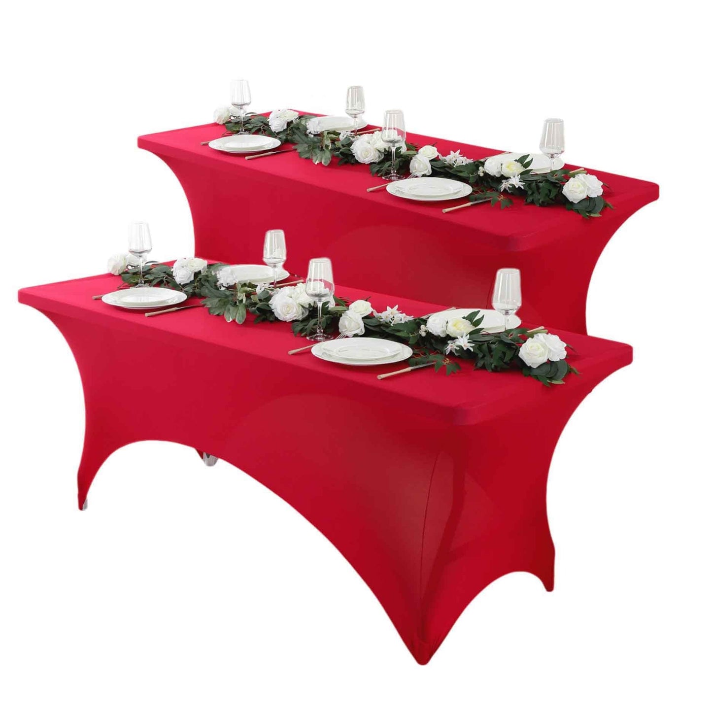 Spandex Fitted Tablecloth 4ft 6ft 8ft, Wrinkle-Free Stretch Rectangle Table Cover for Wedding Party Event Banquet
