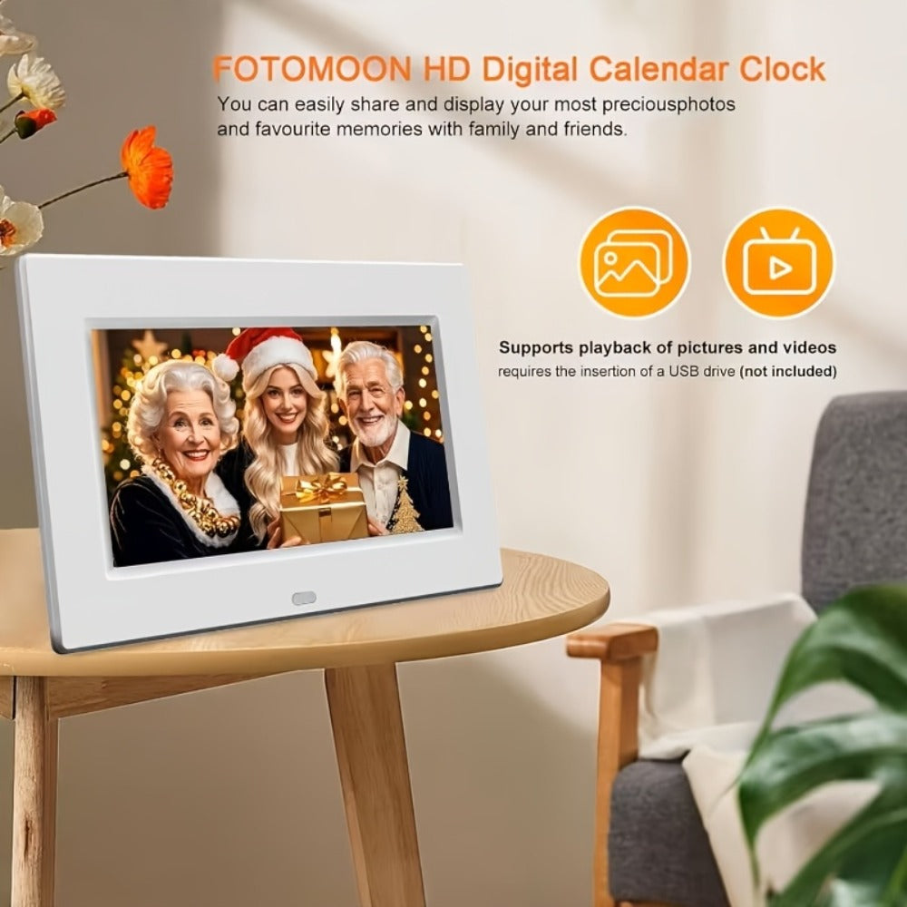 Digital Photo Frame Clock Large Display Calendar Alarm Clock for Seniors USB Powered Supports for Entryways, Bedrooms and Living Spaces