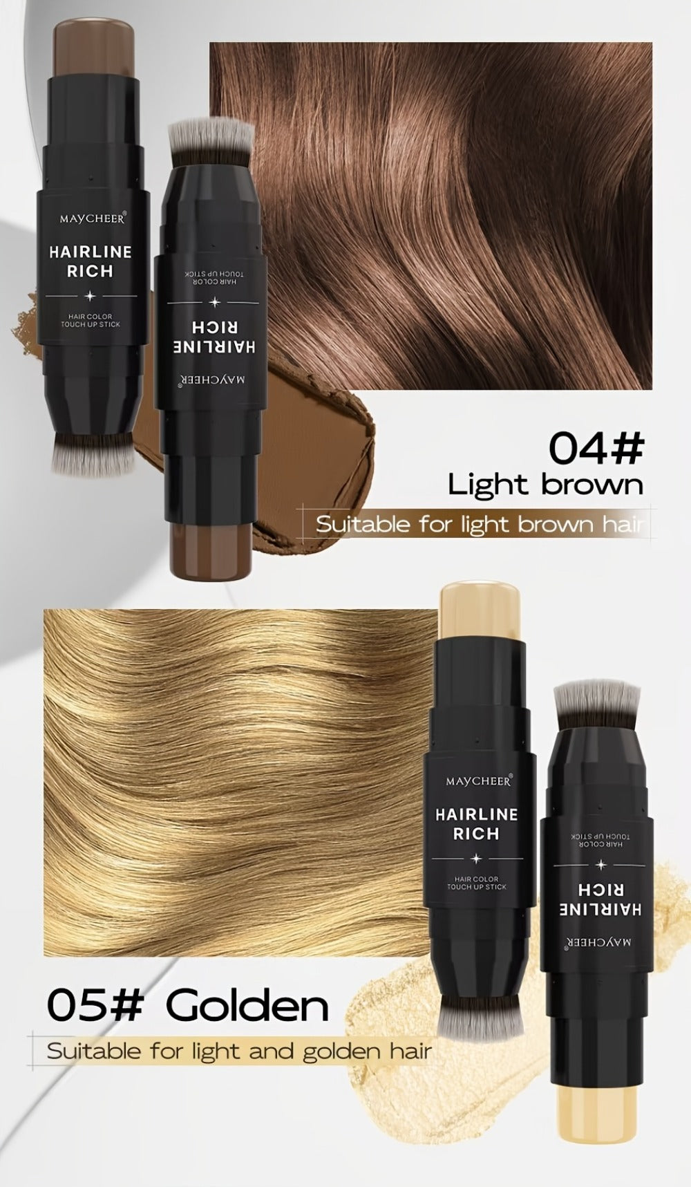 Root Touch-Up Hair Color Pen with Brush Applicator, Instant Gray & White Hair Coverage, Plant Squalane Nourishing Formula