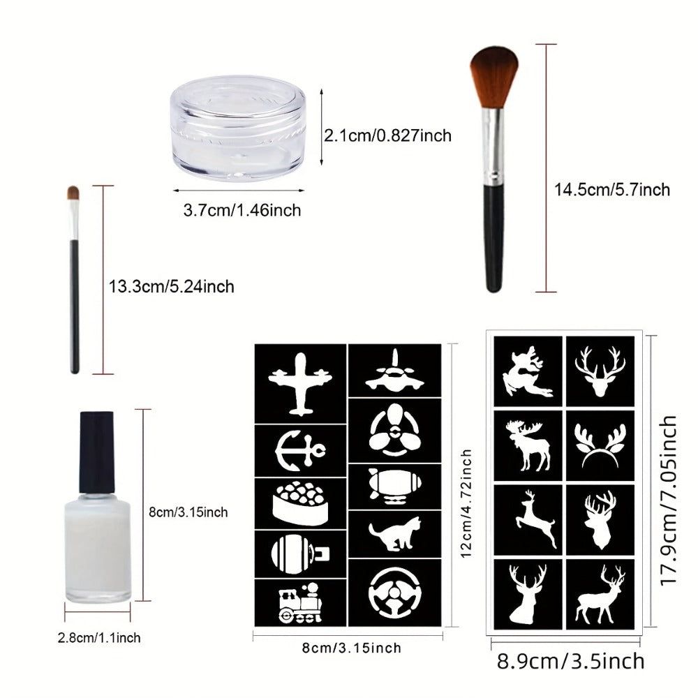 Glitter Tattoo Kit for Kids & Adults, 14 Stencil Sheets 6 Metallic Colors Skin-Safe Body Glue 2 Brushes