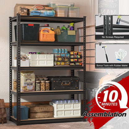 Garage Shelving 5-Tier Metal Storage Shelves Adjustable Steel Shelf Unit for Garage Basement Warehouse Easy Assembly Black Silver