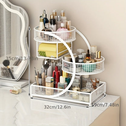 Lightweight Metal Cosmetic Storage Rack with Makeup Brushes Included No-Installation Countertop Organizer for Bathroom Dresser Vanity
