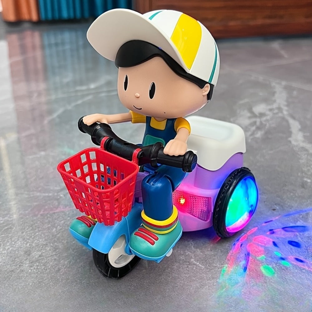 Kids Electric Tricycle Toy Motorcycle with 360° Rotation & Luminous Lights, Push & Power Dual-Mode Stunt Vehicle for Toddlers Boys Girls