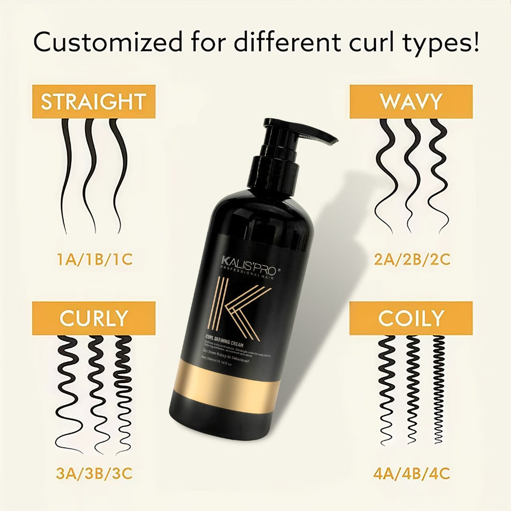 Curl Defining Cream and Detangling Brush Set by KALISPRO with One or Two 300ml Pump Bottles