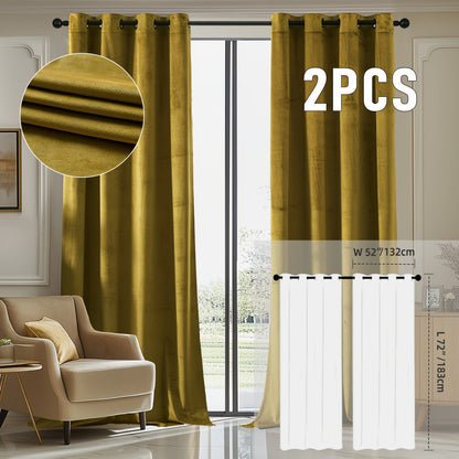 Velvet Room Darkening Curtains 2 Panels, Grommet Top Thermal Insulated Soundproof Blackout Curtains for Living Room Bedroom