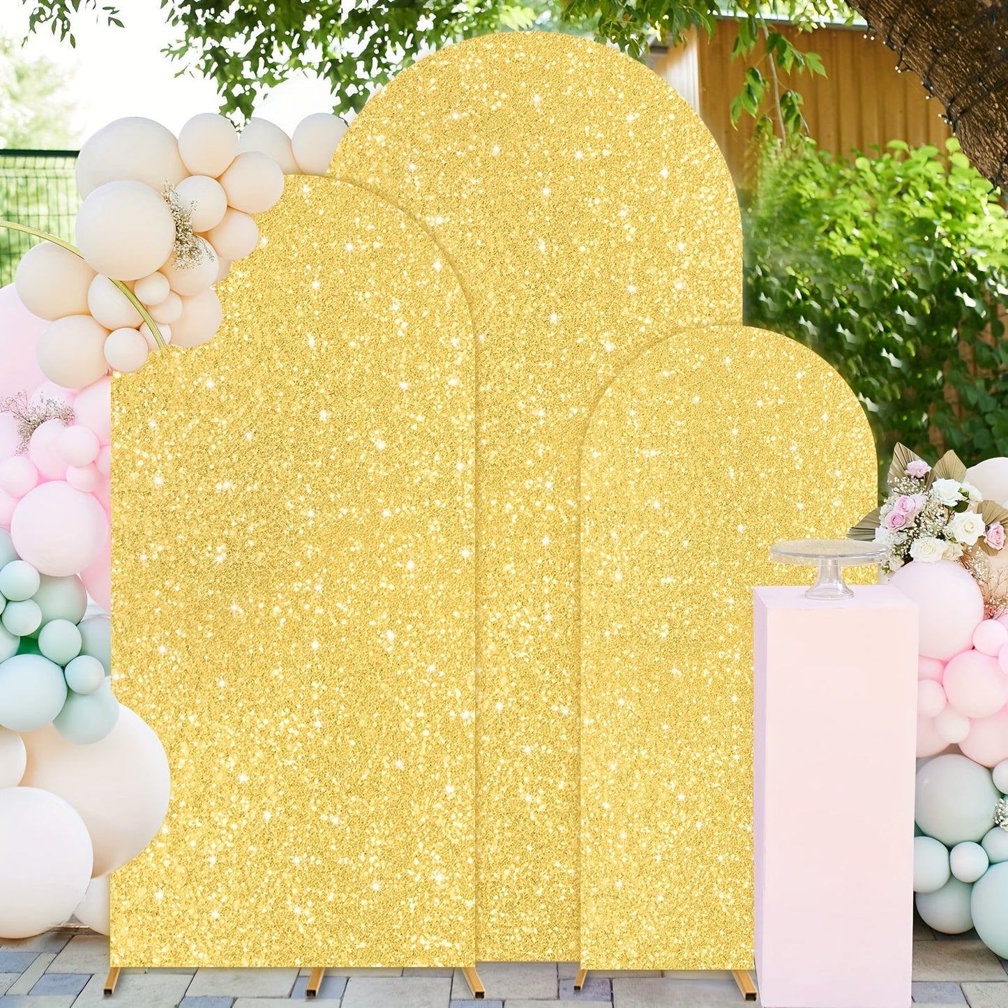 Sequins Wedding Arch Cover Set of 3 Sizes 4ft 5ft 6ft Metallic Spandex Arch Backdrop Cover Payette Glitter Arch Stand Cover for Wedding