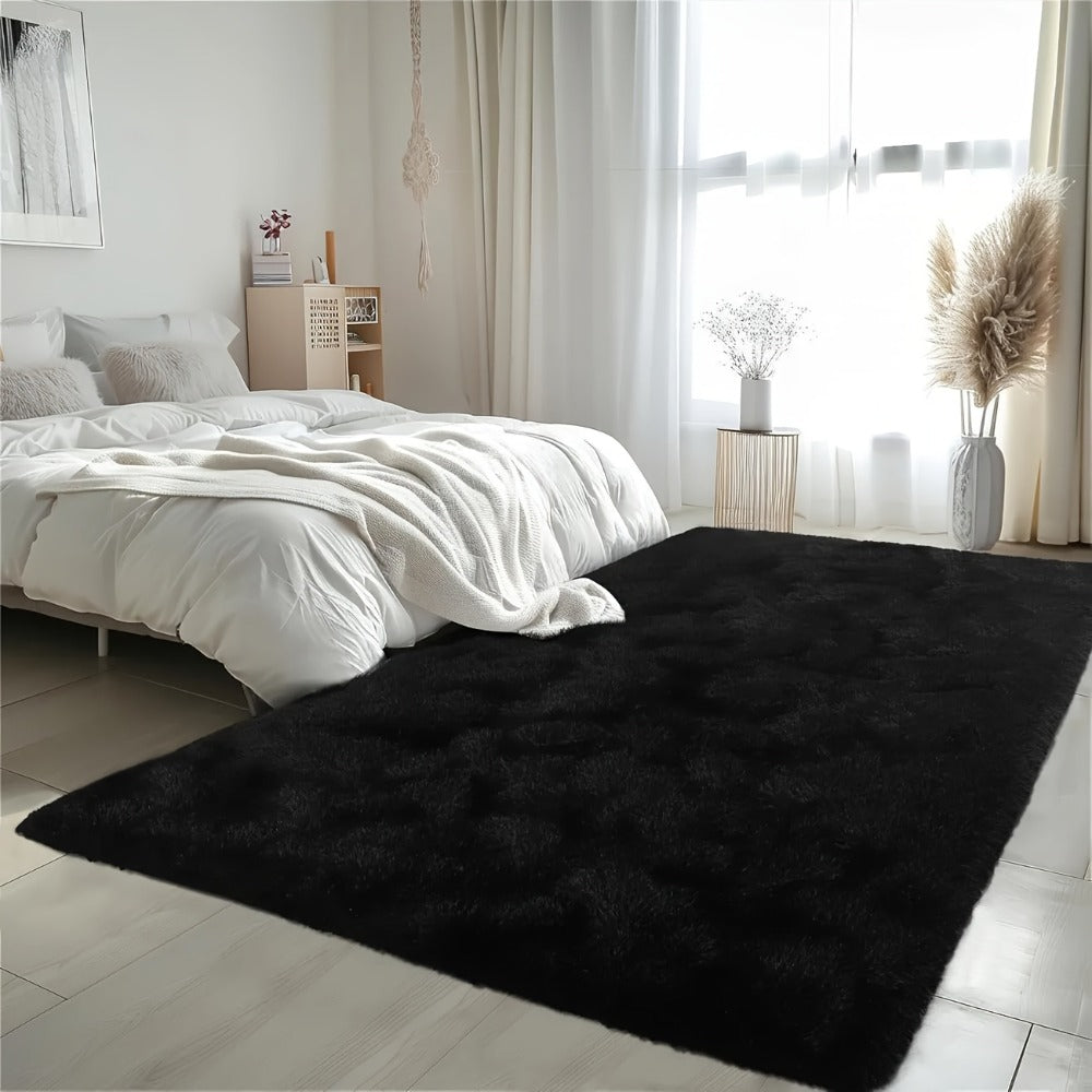 Area Rug Fluffy Faux-Fur Shag in Solid, Tie-Dye and Ombre Colors with Six available Room Sizes