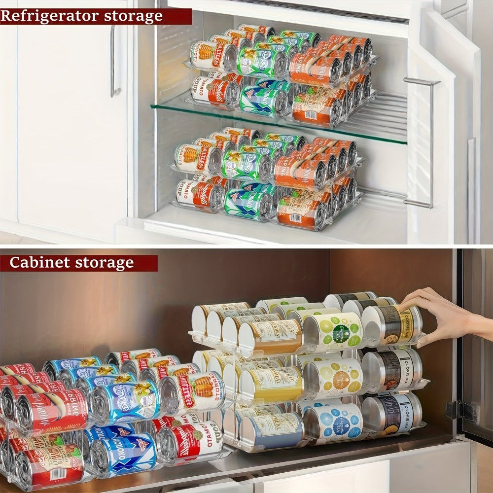 3-Tier Can Organizer Rack, 3-Set Clear Plastic Rolling Pantry and Refrigerator Storage for Up to 36 Cans