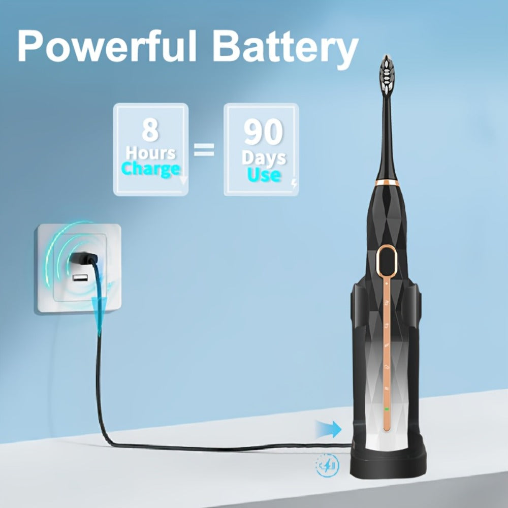 IPX8 Sonic Electric Toothbrush with 8 Replacement Brush Heads – Metal Shaft, USB Rechargeable 500mAh, Travel Case & Holder