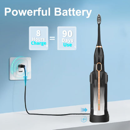 IPX8 Sonic Electric Toothbrush with 8 Replacement Brush Heads – Metal Shaft, USB Rechargeable 500mAh, Travel Case & Holder