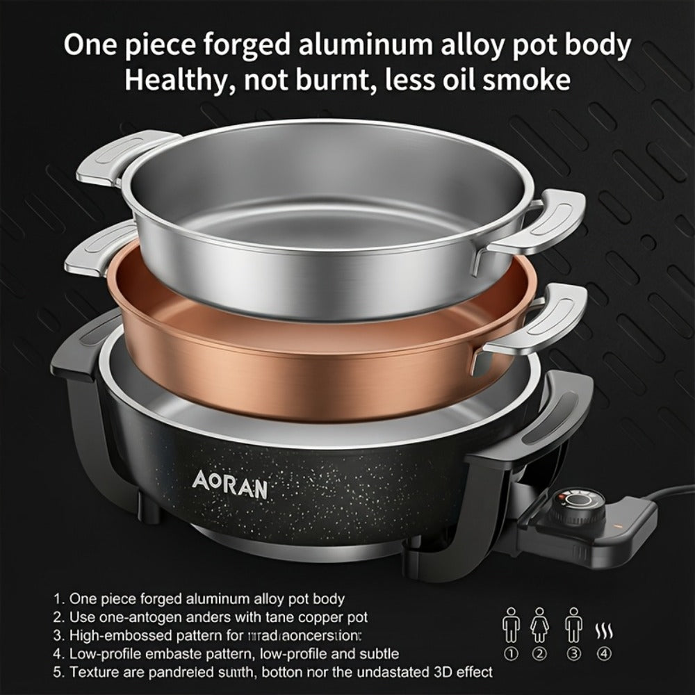 Mandarin Duck Hot Pot Electric, Large Non-Stick Divided Hot Pot for Steaming, Boiling, Frying & Stewing