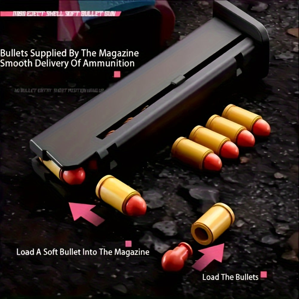 Shell-Ejecting Toy Foam-Dart Blaster with Engraved Body, Two Magazines and Four Color Options