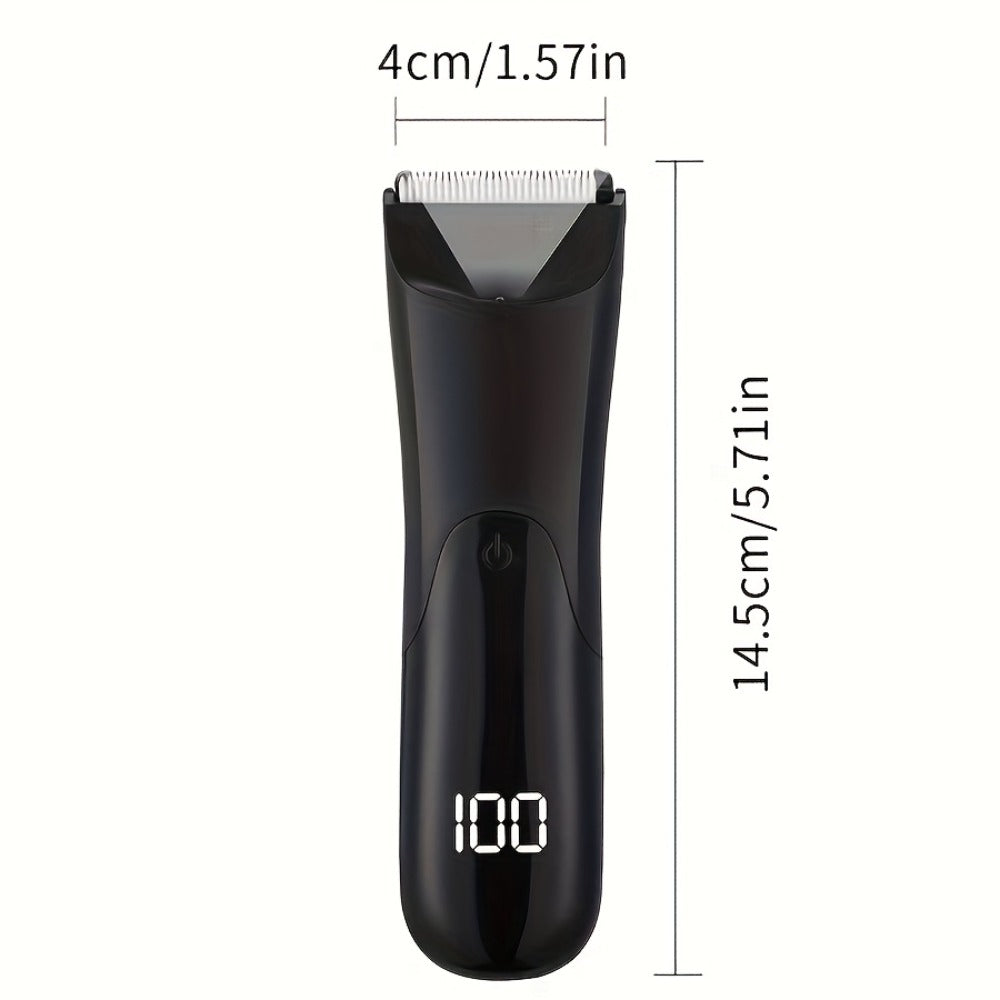 V-Shaped Ceramic-Blade Body Hair Trimmer with LCD Display, USB Cable, Guide Combs and Six Finish Options
