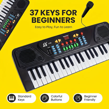 Kids Electronic Keyboard with Microphone, Black, Music Learning Toy for Boys & Girls, Sing-Along Piano Instrument