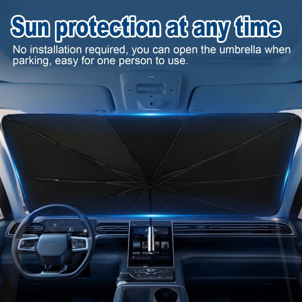 Windshield Sun Shade UV Protection | Auto Open & Fold One-Button, Fiberglass Skeleton, Opaque Insulation, Fits Most Cars SUVs Trucks