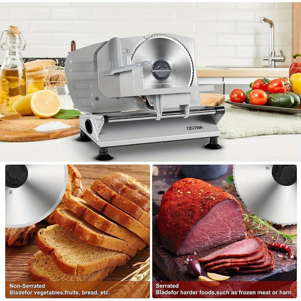 Electric Meat Slicer for Home Use – Deli Food Slicer with 2 Removable Stainless Steel Blades, Adjustable Thickness, Food Carriage for Meat