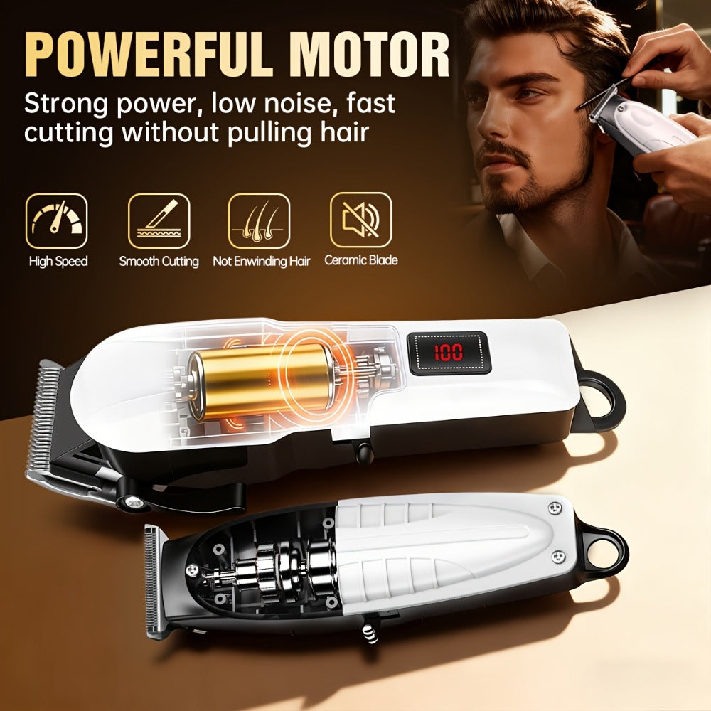 Hair Clippers & Trimmers White One-, Two- or Three-Piece Set with LCD Displays, USB-C Charging and Guide Combs
