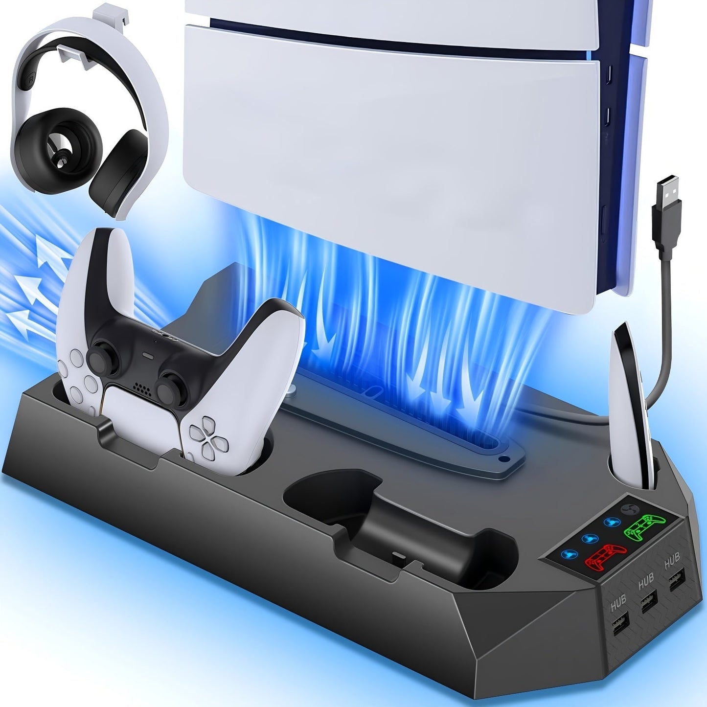 PS5 Cooling Station with Controller Charging Dock - Compatible with PS5 Slim Pro Standard Disc Digital
