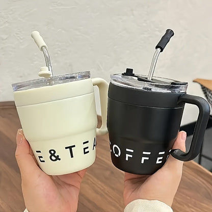 16oz Stainless Steel Straw Travel Tumbler with Handle and Clear Lid in Six Checkout Colors
