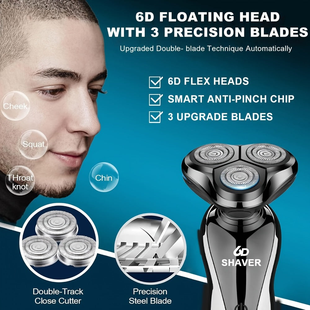 Electric Shaver for Men 3-in-1 Cordless Rechargeable 360° Floating Rotary – Beard Trimmer, Nose Hair Trimmer & Face Shaver with LED Display