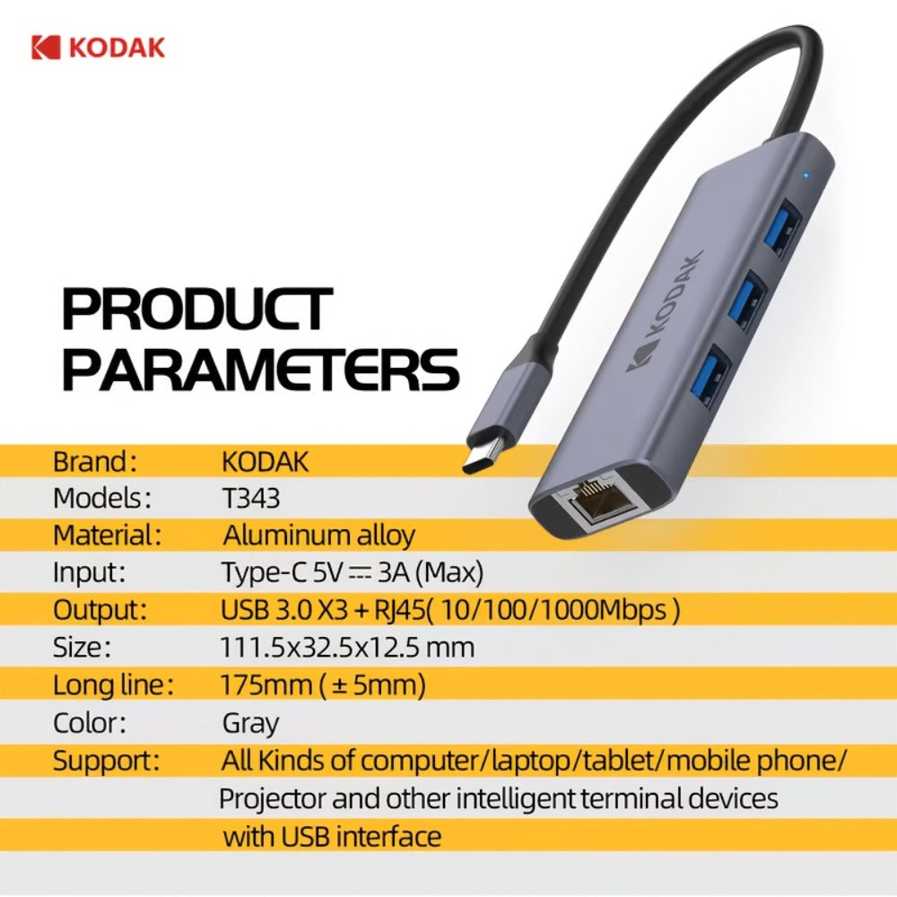 KODAK USB C Multiport Adapter 4-in-1 & 5-in-1 Hub, USB 3.0 Ports, 1000Mbps Gigabit Ethernet