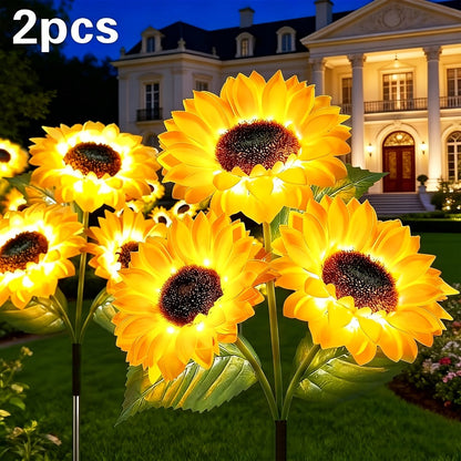 Solar Garden Lights 2-Pack Sunflower Stakes with 6 LED Blooms, IP65 and 75cm Height for Path Decor