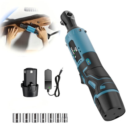 12V Cordless Ratchet Wrench Set 3/8" Drive, 40 Ft-lbs Torque, Variable Speed Trigger, Lithium-Ion Battery