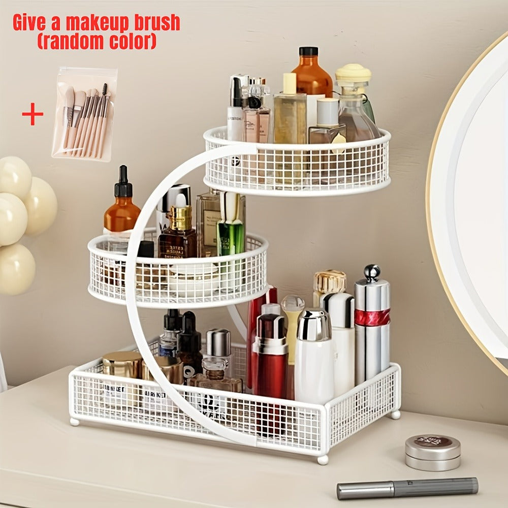 Lightweight Metal Cosmetic Storage Rack with Makeup Brushes Included No-Installation Countertop Organizer for Bathroom Dresser Vanity