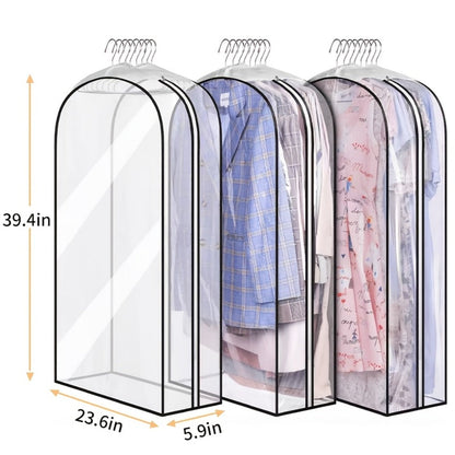 Garment Bags for Hanging Clothes, 3-Pack Transparent Suit Bags with Zipper, Heavy Duty EVA Coat Covers for Wardrobe Closet Storage