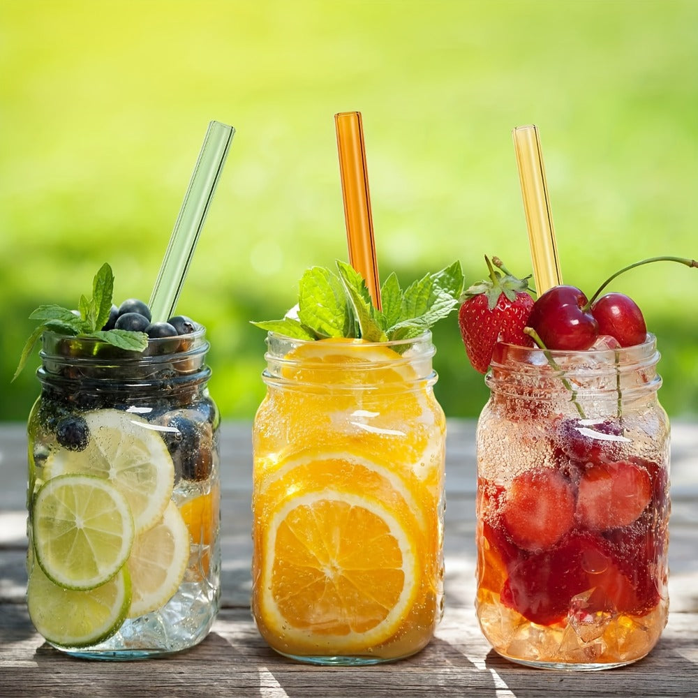 Glass Straws Reusable 12 Pack with Cleaning Brushes – Borosilicate Glass Drinking Straws 6 or 8 Inch, Clear & Colorful, Thick 12mm