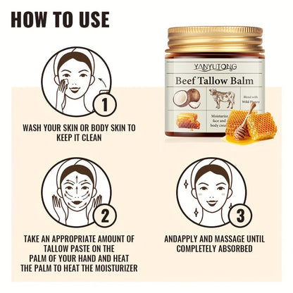 Grass-Fed Beef Tallow Cream with Raw Honey & Vitamin E, Minimalist Face & Body, Clean Beauty All-Over Skin Nourishment for Dry Skin