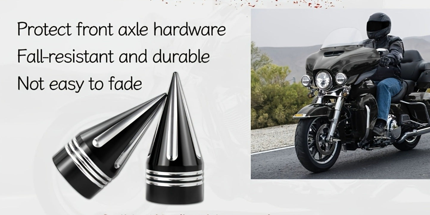 CNC Spike Motorcycle Front Axle Nut Covers Caps 3.6" – Fits Harley Touring Street Glide Road King Electra Glide Tri Glide 2008-Later