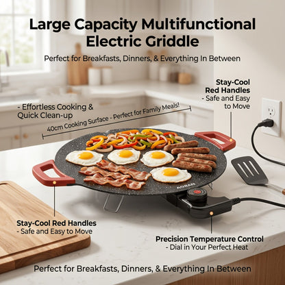 Electric Griddle Non-Stick with Adjustable Temperature, 14.17" & 15.75" Sizes, Fast Heating for Pancakes