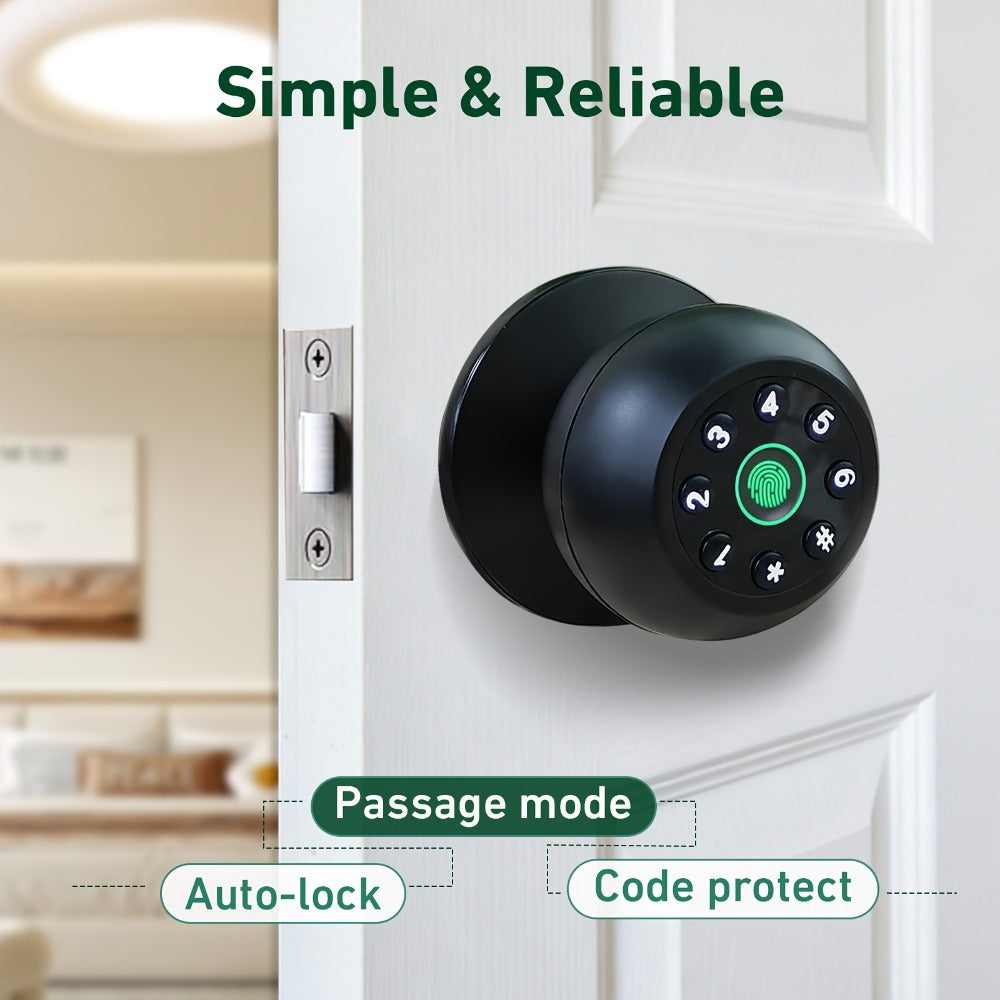 Matte Black Smart Door Knob Lock with Fingerprint & Keypad, App Control, Auto Lock for an Everyday Personal Care Routine