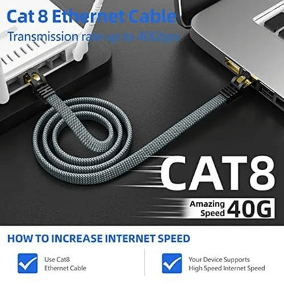 Cat8 Ethernet Cable Braided, 40Gbps 2000MHz RJ45, High Speed Network LAN Cable for Gaming, Router