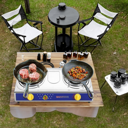 Propane Camping Stove Single & Double Burner, Stainless Steel Gas Cooker with Auto Ignition for Outdoor Cooking