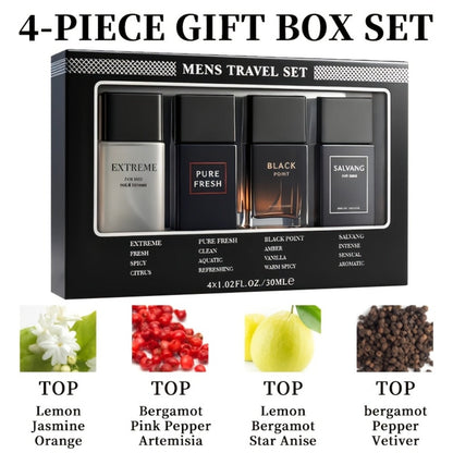 Perfume Gift Set for Men with Four 30ml Eau de Parfum Sprays in Black Box and Separate 1.5oz Body Mist