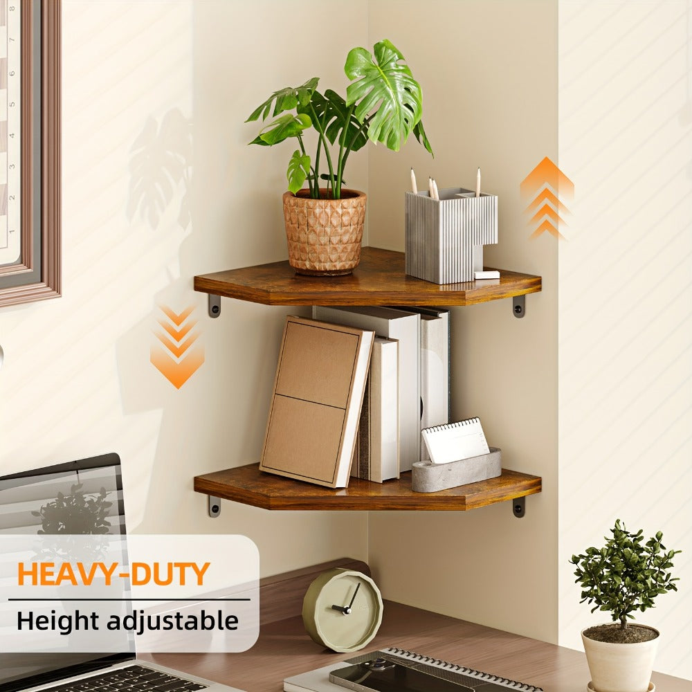 Floating Corner Wall Shelf 5-Sided Wall Mounted Storage Rack – Modern Display Unit for Bathroom, Kitchen, Bedroom & Living Room – Set of 2