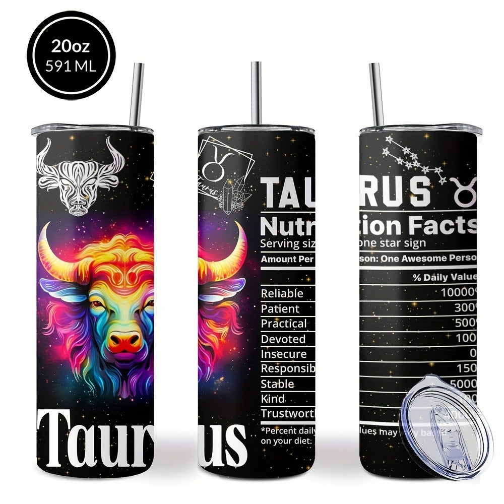 Insulated Tumbler 20oz Zodiac Horoscope 304 Stainless Steel with Lid, Straw and 12 Sign Choices