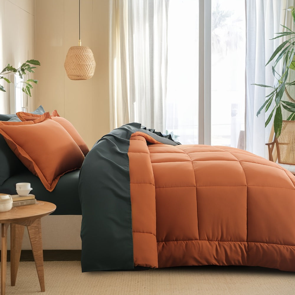 7 Piece Comforter Set Luxury Soft Fluffy Bedding All Season Bed in a Bag with Comforter Fitted Sheet Flat Sheet Pillowcases Hypoallergenic