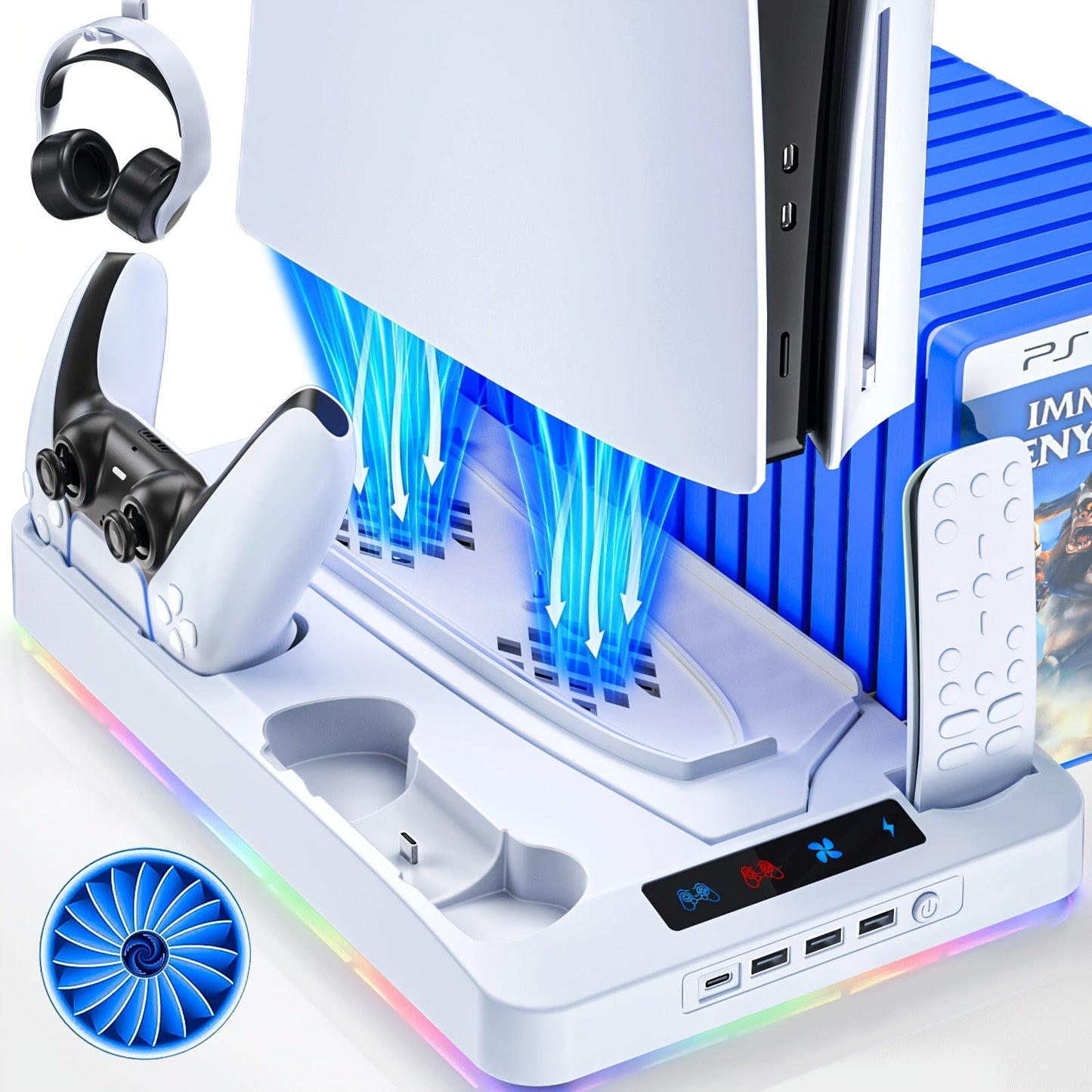 PS5 Cooling Stand with 16 Game Slots & LED Light for an Everyday Personal Care Routine, with the Listed Configuration