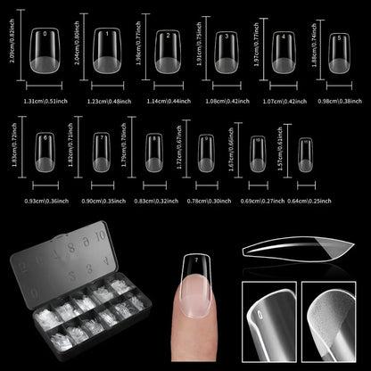 Gel Nail Tips 600 Pieces Clear Crystal Full Cover Nail Extensions – Almond Oval Coffin Stiletto Square Short Medium Long Soft Gel False