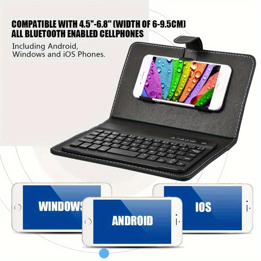 Foldable Bluetooth Keyboard Full Size Wireless Portable with PU Leather, Compact Folding Design for iPhone iPad Android Tablets Laptops