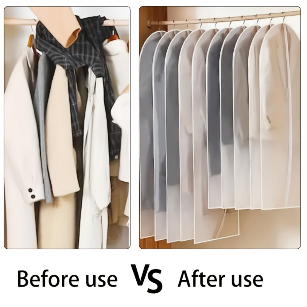 Garment Bags 10 Pack Waterproof Transparent – Hanging Clothes Storage Bags with Full Zipper for Wardrobe, Travel & Closet Organization