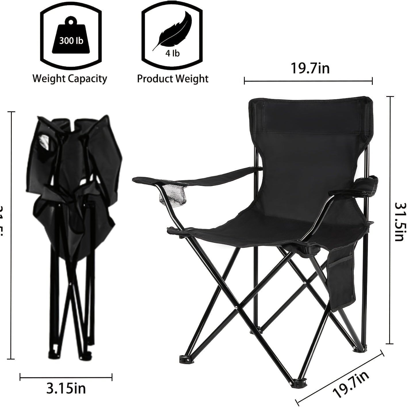 Folding Camping Chair with Optional Sunshade Canopy, Cup Holders, Carry Bag and Black, Red or Blue Configurations
