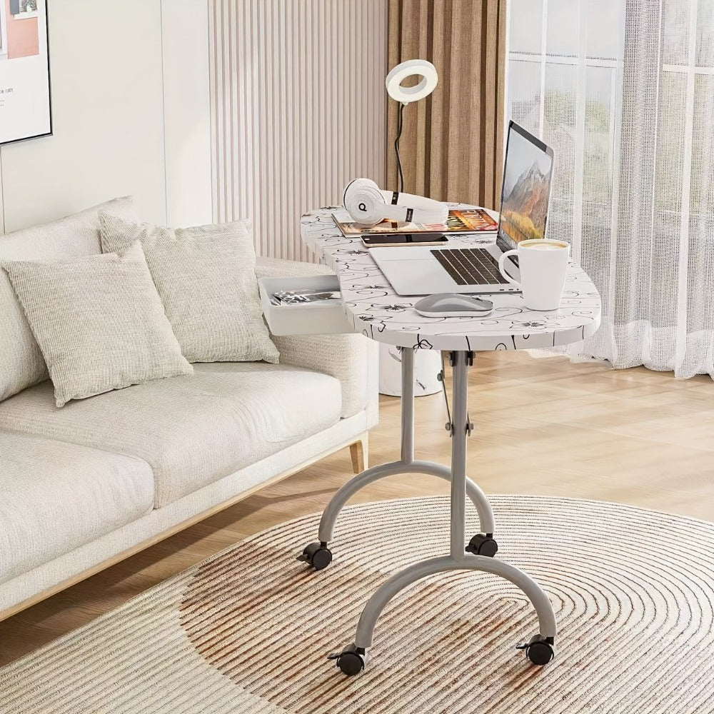 Foldable Nail Table with LED Lamp Drawer Lockable Wheels Wrist Cushion & Carrying Bag, Portable Manicure