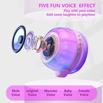 Portable Karaoke Machine with 2 Wireless Microphones, 3-Piece Bluetooth Speaker Set, Ambient Night Lamp Lighting